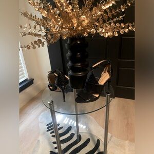 Antonio Melani Black Snake Print Leather Strapped Heels